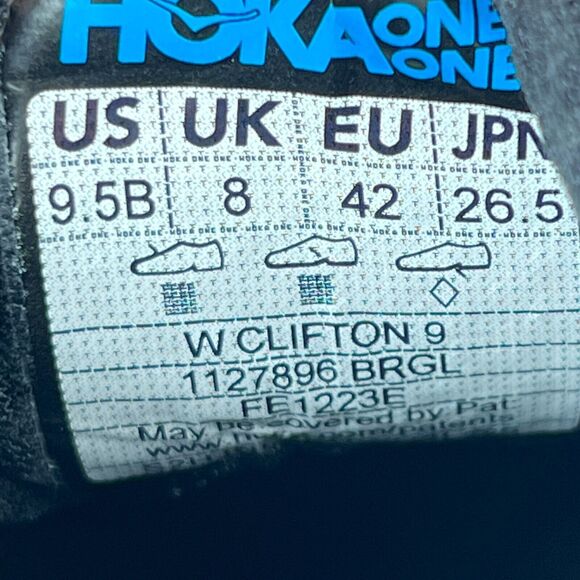 Hoka One One Clifton 9 Womens Size 9.5 B Black Running Sneaker Shoe 1127896 BRGL - Picture 8 of 8